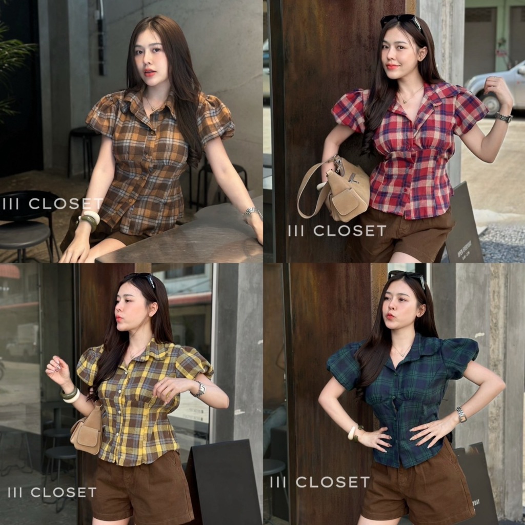 เสื้อเชิ้ต lll Freesize lll MR022 คอปก กระดุมหน้า แขนพอง มีโบว์ผูกเข้ารูป เนื้อผ้าคอตตอน