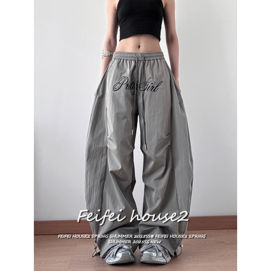 [Summer women's casual drawstring wide-leg pants]กางเกงกีฬากลางแจ้งแห้งเร็วสไตล์อเมริกันสำหรับผู้หญิงในช่วงฤดูร้อน