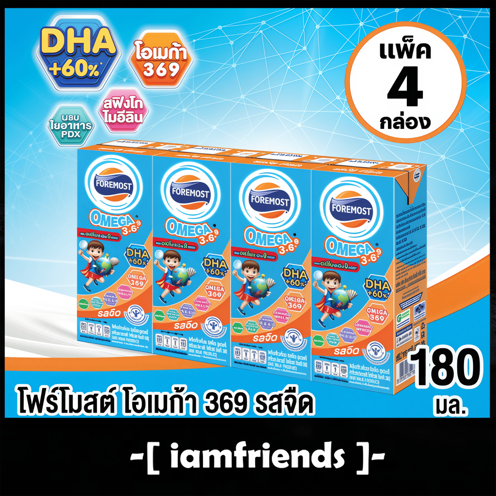 ⚡ส่งไว⚡ โฟร์โมสต์ โอเมก้า 3 6 9 ผลิตภัณฑ์นมยูเอชที รสจืด 180มล. x 4 กล่อง