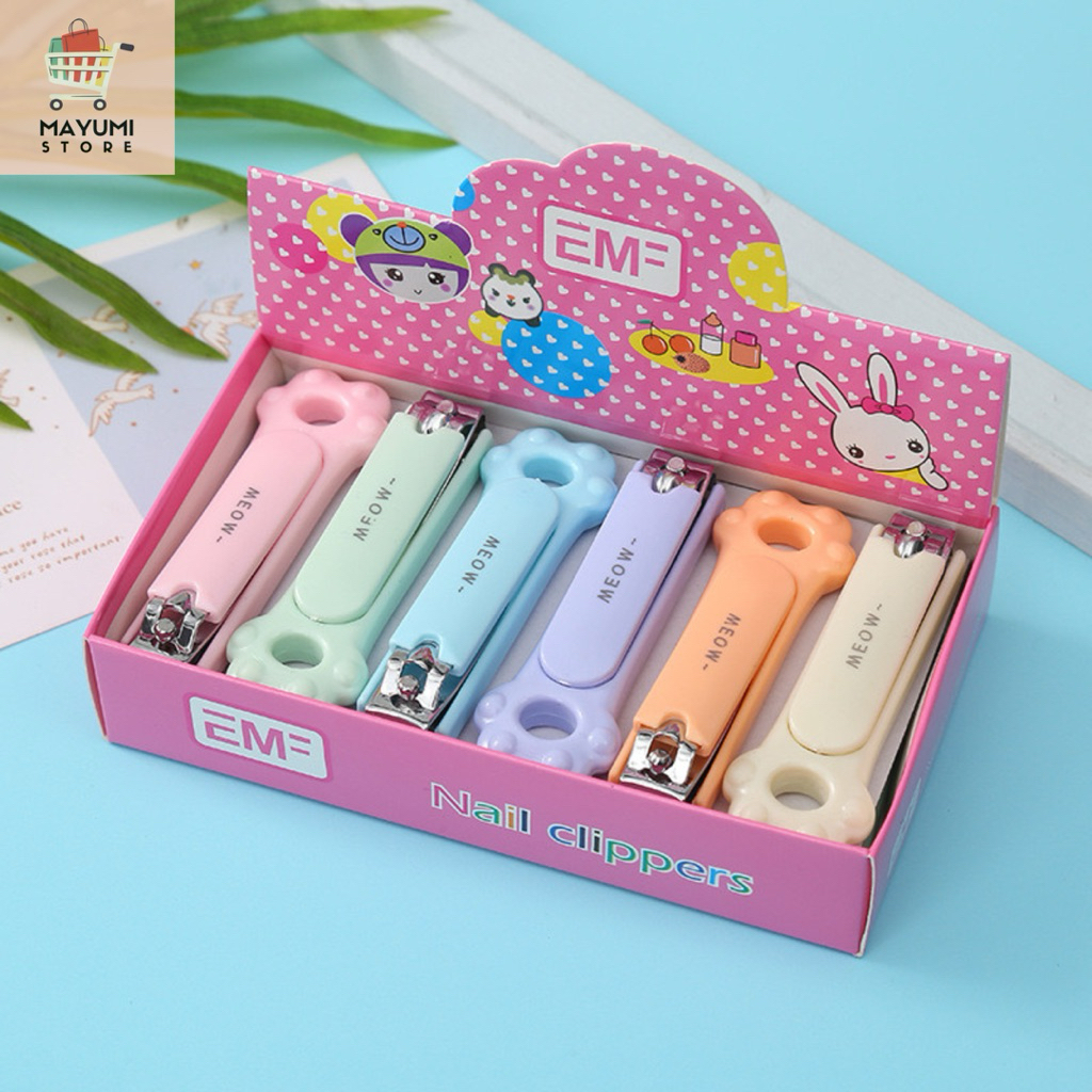 (ยกโหล 12 ชิ้น) No.489  กรรไกรตัดเล็บ สแตนเลส สีพาสเทล ลายน่ารัก สุ่มลาย/แบบ