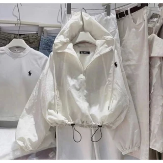 เสื้อคลุมผู้หญิงPolo เสื้อคลุมกันแดด เสื้อคลุมผ้าร่ม แขนยาวมีฮู้ดำ มีกระเป๋า (ปัก โปโล)