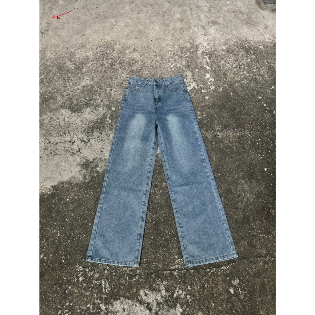 กางเกงยีนส์กระบอกกลางเอวสูงป้านวินเทจสีBlue1368 - รูปที่ 5