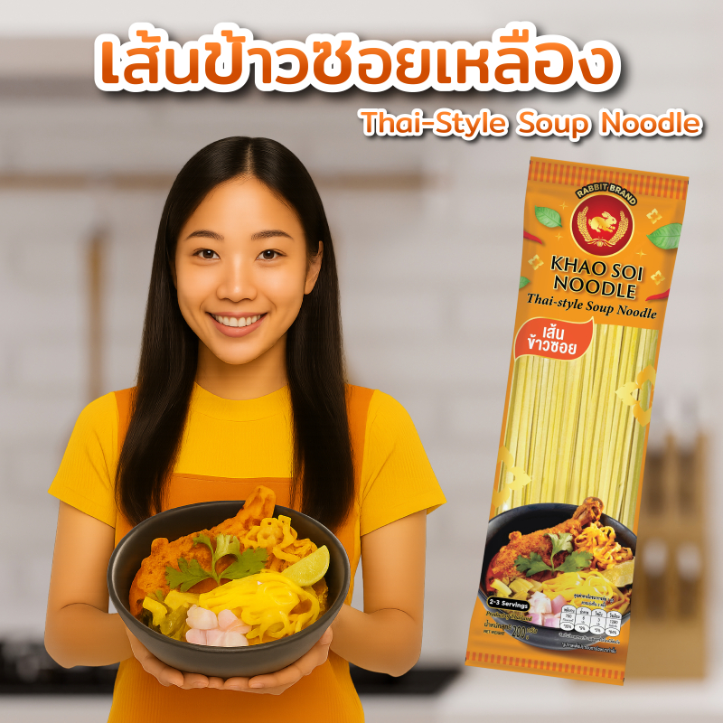 เส้นข้าวซอยเหลือง 500 กรัม ตรากระต่าย - Khao Soi Noodles (Yellow) เส้นเหนียวนุ่ม ไม่ใส่วัตถุกันเสีย สินค้าเจ - รูปที่ 7