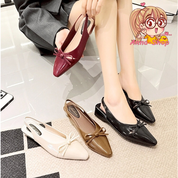 Anna shop รองเท้าแมรี่เจน หัวแหลมแต่งโบว์ ไตล์ผู้ดีอังกฤษ ทรงหรูไฮโซ พร้อมส่ง (แนะนำให้ซื้อเพิ่มอีก 1 ไซส์) T374