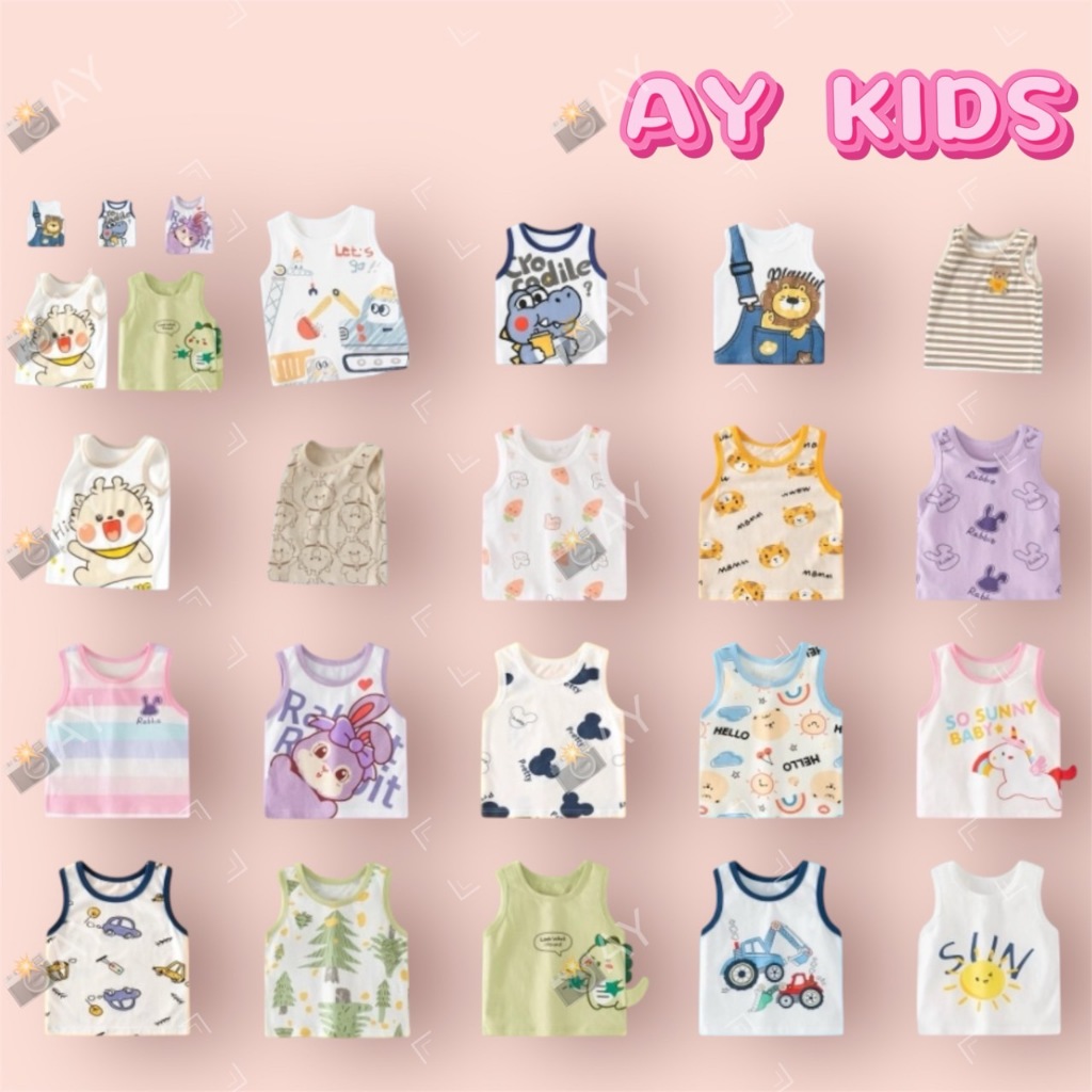 AY112 เสื้อกล้ามเด็ก ลายการ์ตูน น่ารัก ใส่สบาย ผ้านุ่ม ระบายอากาศดี 👕✨