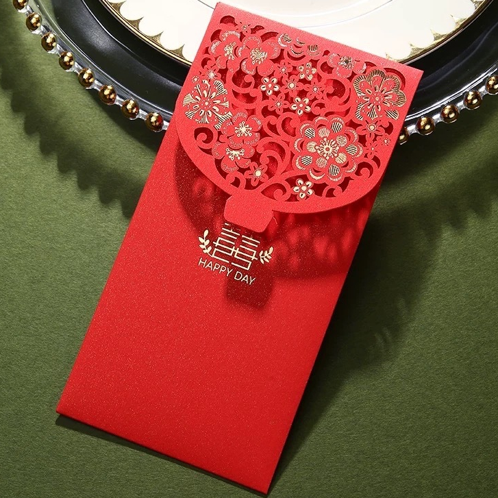 ซองอั่งเปา ซองอั่งเปาแดงเรียบหรู ลายฉลุสีแดง (ชุด 5 ใบ)