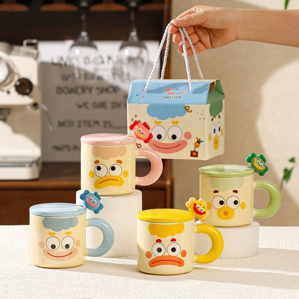 417แก้วกาแฟ พร้อมกล่องของขวัญ ลายตัวตลกสวย น่ารัก ราคาดี ชาวออฟฟิศนักเรียนนักศึกษา เหมาะมาก