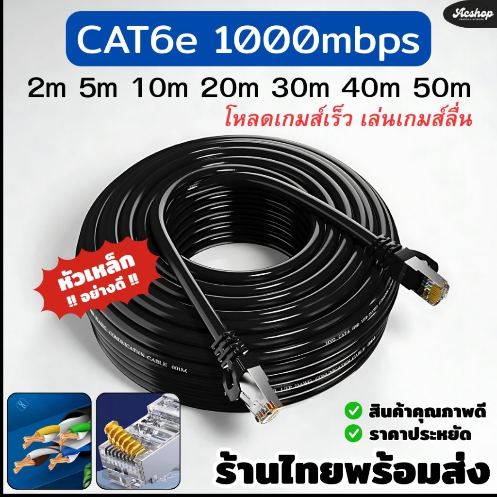 สายแลน CAT6e UTP Gigabit 1000Mbps Gigabit สายเคเบิลเครือข่าย CAT6 RJ45 2m 5m 10m 20m 30m 40m 50m