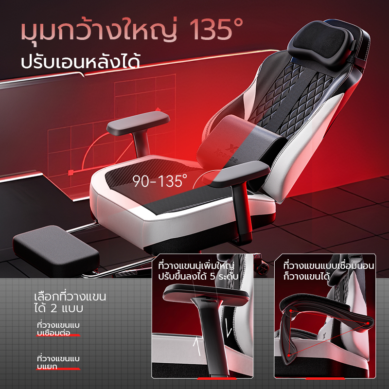 Xpanse Shadow เก้าอี้เกมมิ่ง gaming chair หมอนนวดศีรษะ เก้าอี้คอม หนังระบายอากาศ แม้จะนั่งทั้งวันก็ไม่ร้อนค่ะ กันน้ำ รูปที่ 5
