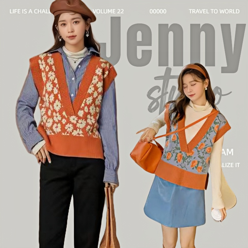 Jenny🍒พร้อมส่ง🍒เสื้อไหมพรมแขนสั้น  น่ารักๆ เสื้อกั๊กไหมพรม ลายวินเทจ ใส่สวย ดูหรูหรา มุ้งมิ้ง ฟรุ้งฟริ้ง สำหรับผู้หญิง