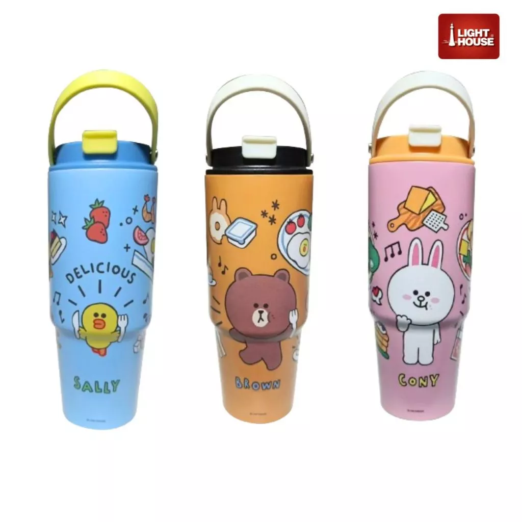 [สินค้ามีตำหนิที่สีแก้ว *บางใบหิ้วหูไม่ได้ฝาจะหลุด!!] แก้วน้ำสเตนเลสเก็บอุณหภูมิ ลาย LINE FRIEND ขนาด 850 มล.