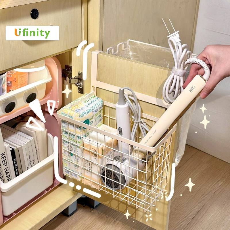 Lifinity ตะกร้าเก็บของแขวนปรับระดับ 2 ทิศ ชั้นเอนกประสงค์ที่แขวนเสื้อผ้า ติดตั้งแบบไม่ต้องเจาะ สำหรับประตูตู้กับข้าว​​