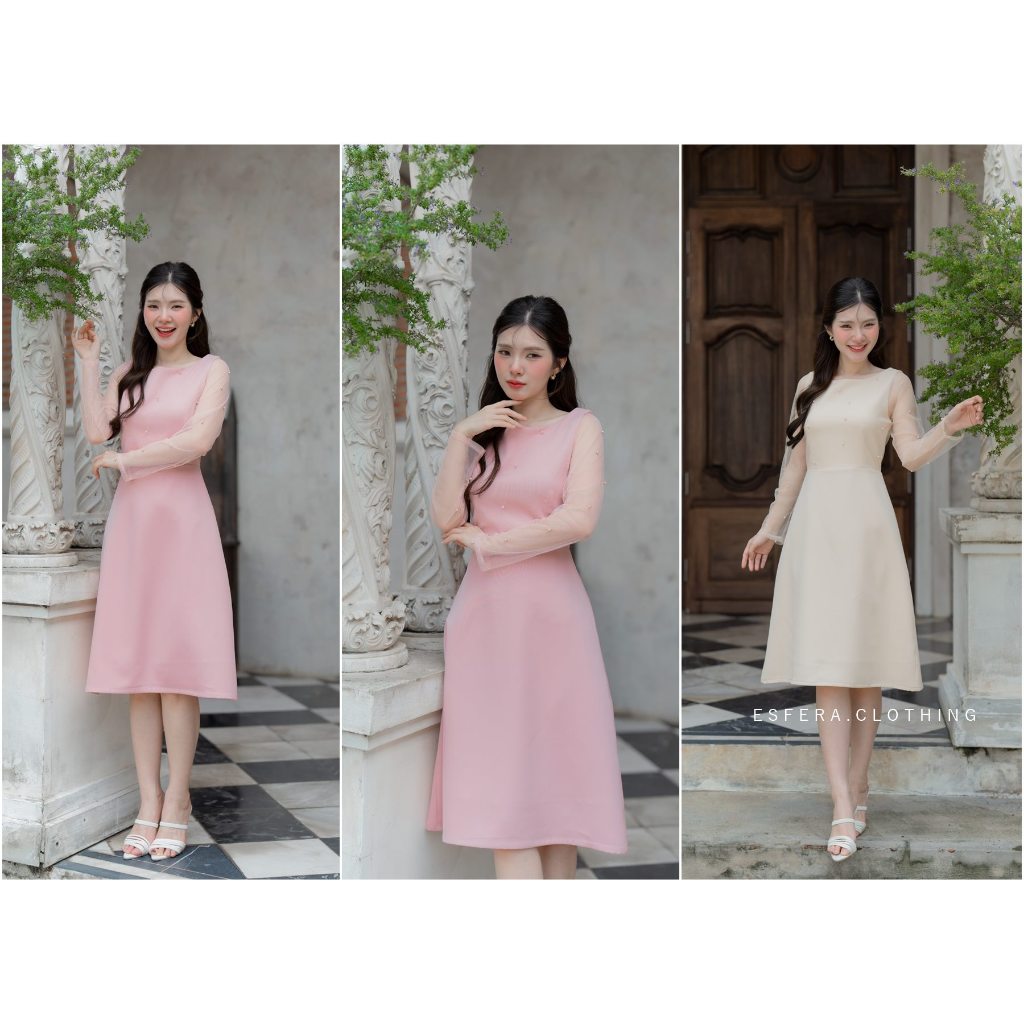 ESFERA-DR101-1 Miki Pearl Dress เดรสออกงาน น่ารักแต่งมุก