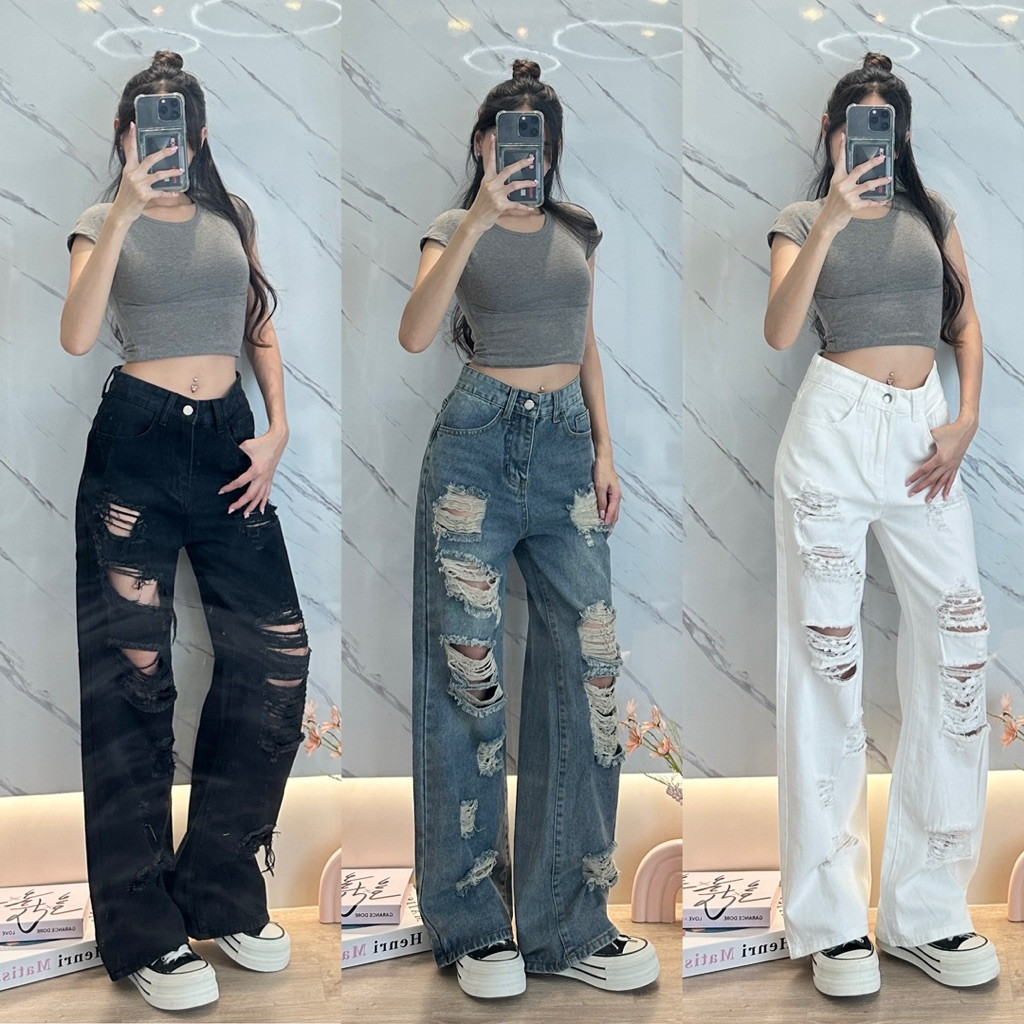 Chana Jeans ขาดเซอ 7713 | 7716 | 7719 กางเกงยีนส์ขากระบอกใหญ่ใส่เอวต่ำเอวสูงได้ตามสไตล์ แมตซ์กับเสื้