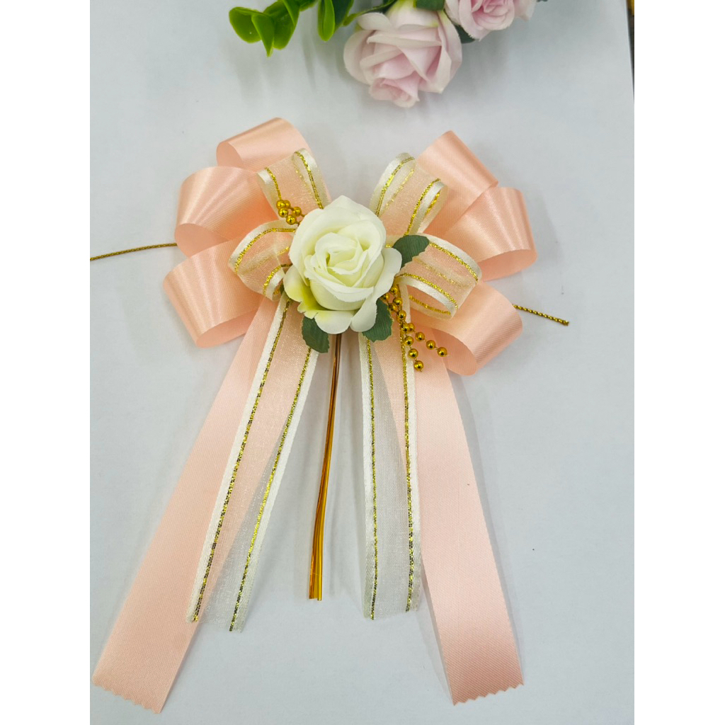 พร้อมส่ง โบว์  ขนาด11*16 cm พร้อมดอกไม้