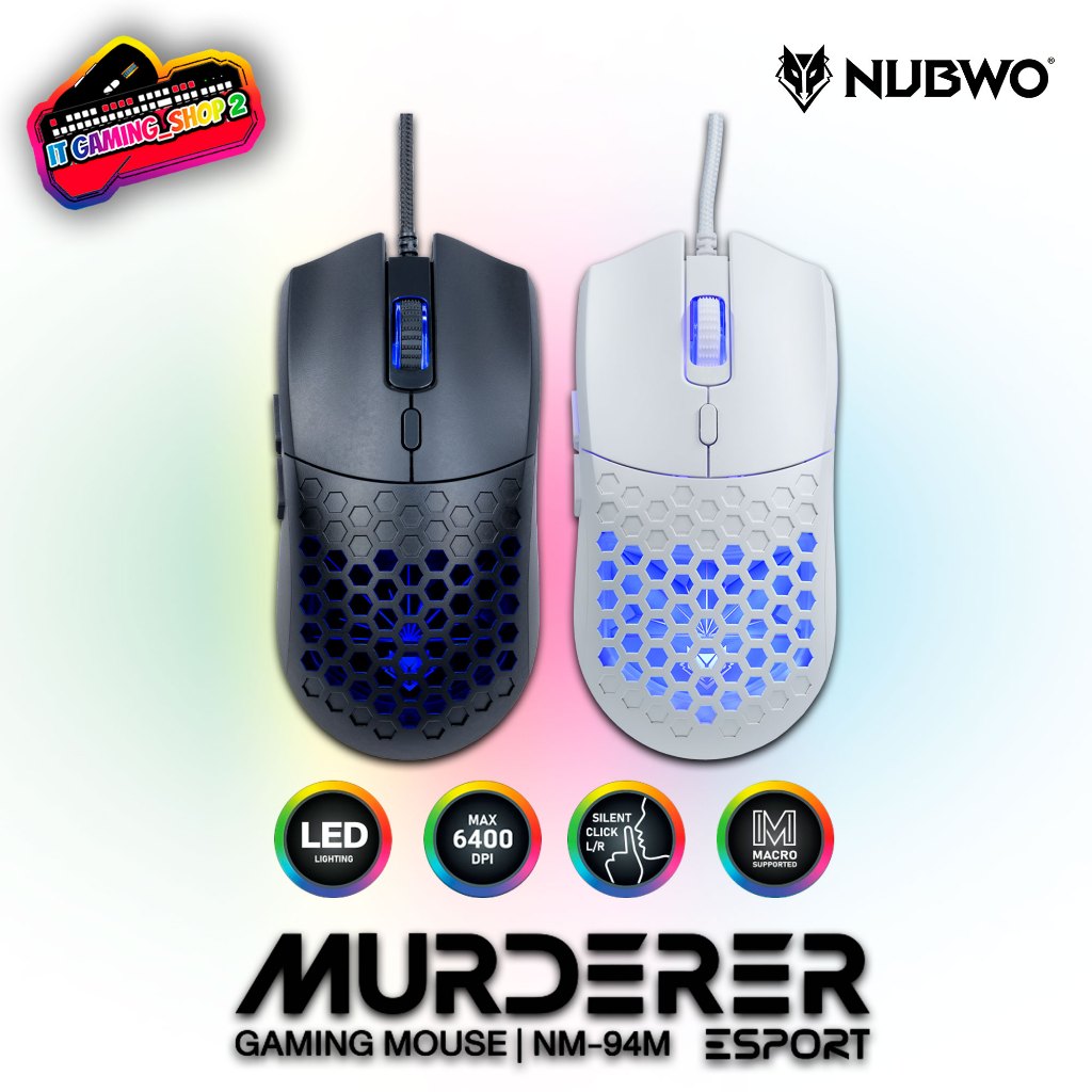 NUBWO NM94M MURDERER เมาส์เกมมิ่ง มีสาย ไร้เสียง คลิก I รับประกัน 1 ปี