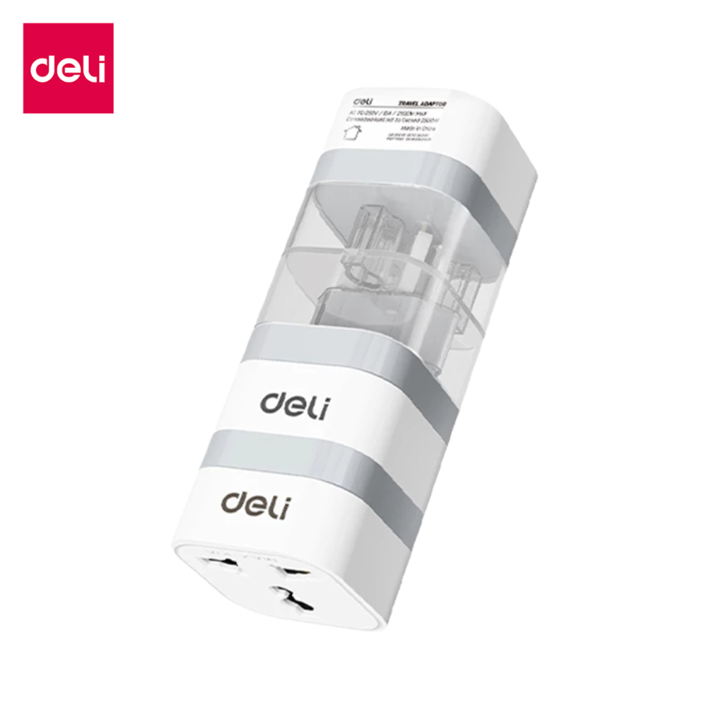 Deli อแดปเตอร์แปลงขาปลั๊ก ปลั๊กแปลงขา ปลั๊กแปลง กำลังไฟ 10A 2500W สองขากลม EU Universal Adapter