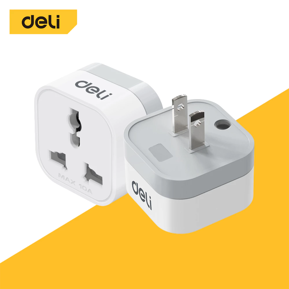 Deli ปลั๊กแปลง ปลั๊กแปลงขา อแดปเตอร์แปลงขาปลั๊ก สองขาแบน กำลังไฟ 10A 2500W US Universal Adapter