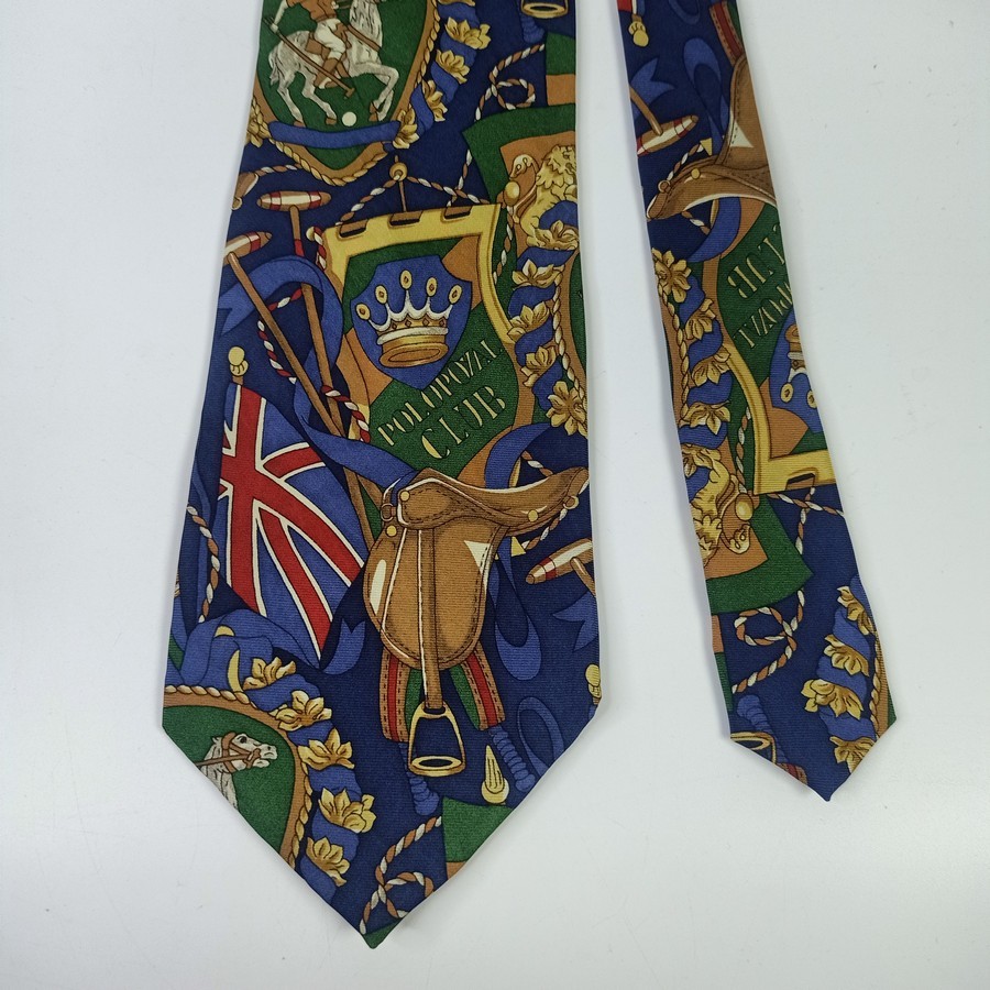 เนคไทมือสอง Ferretti Men's Silk Tie Colorful Polo Club Design Handmade Necktie
