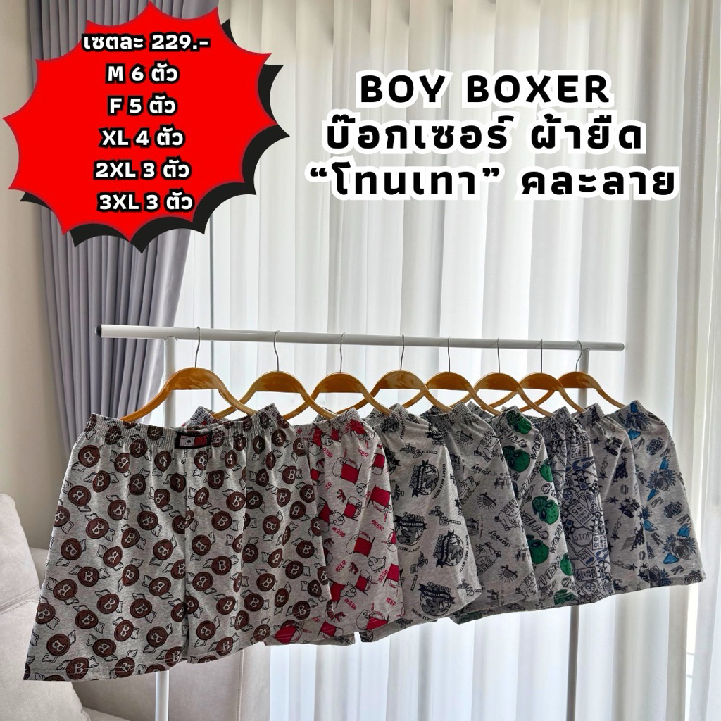 บ๊อกเซอร์ BOY BOXER ผ้าเทา เริ่มต้น 6 ตัว 229.- สุดคุ้ม (BT)