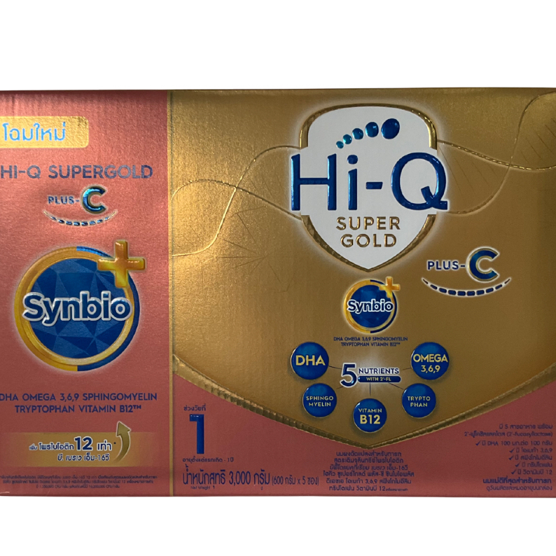 นมผง ไฮคิว ซูเปอร์โกลด์ พลัสซี ซินไบโอพลัส สูตร 1 ขนาด 3000 กรัม นมผงเด็กแรกเกิด-1ปี HiQ Super Gold 