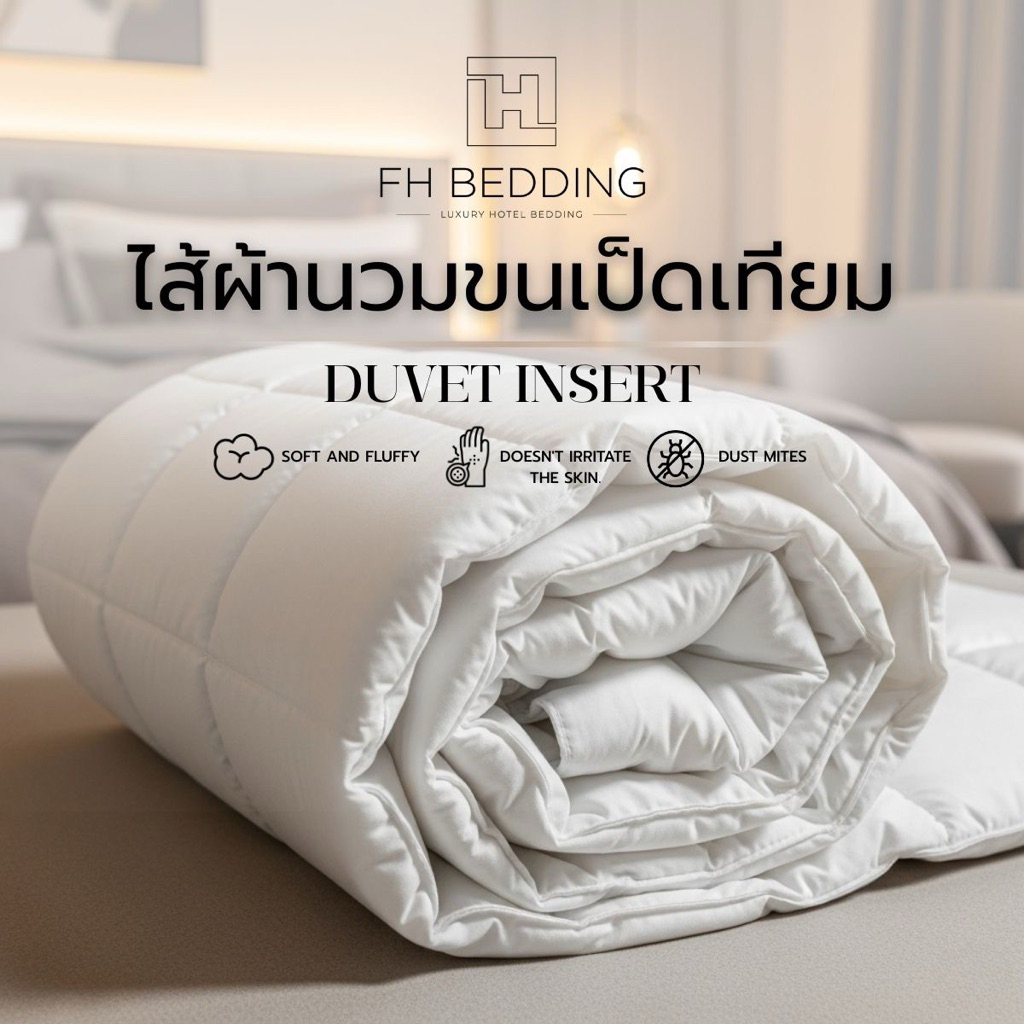 [FH]ไส้ผ้านวมขนเป็ดเทียม นุ่มฟู เกรดโรงแรมรีสอร์ท  เชือกผูก8มุม มีหลายไซส์ให้เลือก