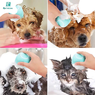🔥 Pet Record แปรงอาบน้ำสุนัข/แมว ซิลิโคนนุ่ม มีช่องใส่แชมพู นวดสบาย ไม่เจ็บผิว 3สีสดใส 🐶✨