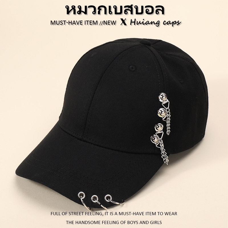 หมวกเบสบอล แฟชั่น แหลมโค้ง ด้านข้างติดรีวิต สําหรับผู้หญิง และผู้ชาย สามารถปรับได้ หมวกกีฬานอกประตู