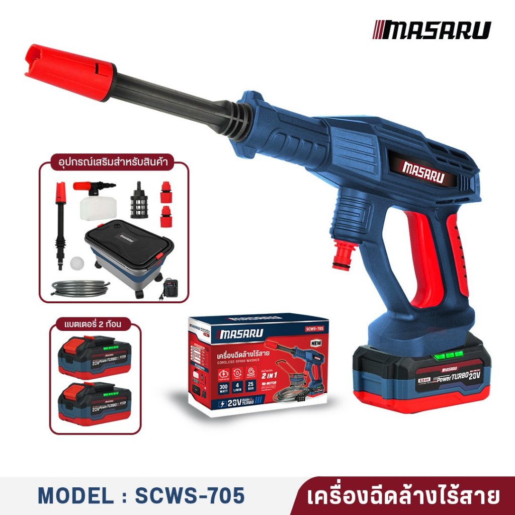 MASARU เครื่องฉีดน้ำไร้สาย SCWS-705 เครื่องฉีดน้ำแรงดันสูง เครื่องฉีดน้ำ ปืนฉีดน้ำแรงดันสูงไร้สาย ราคา ถูกที่สุด ดีลบีเคเค แกลเลอรีภาพที่ 8