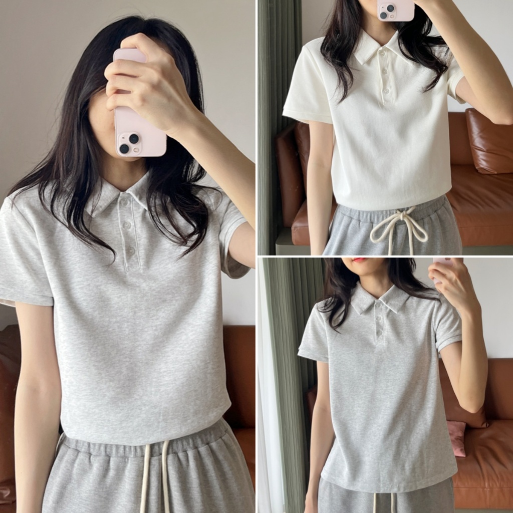 Beryl เสื้อยืดสวยๆผู้หญิง เสื้อโปโล ด้วยปุ่ม แขนสั้น สีพื้น สีขาว มีสไตล์และเรียบง่าย ทรงเข้ารูป