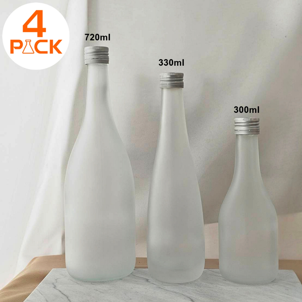 (บรรจุกล่องละ4ใบ)ขวดแก้ว 330 และ720ml รุ่นน้องนวล +ฝาเกลียวสีเงิน ขวดสาเกสาโท หล้ากลั่นขาว เหล้าบ๊วย