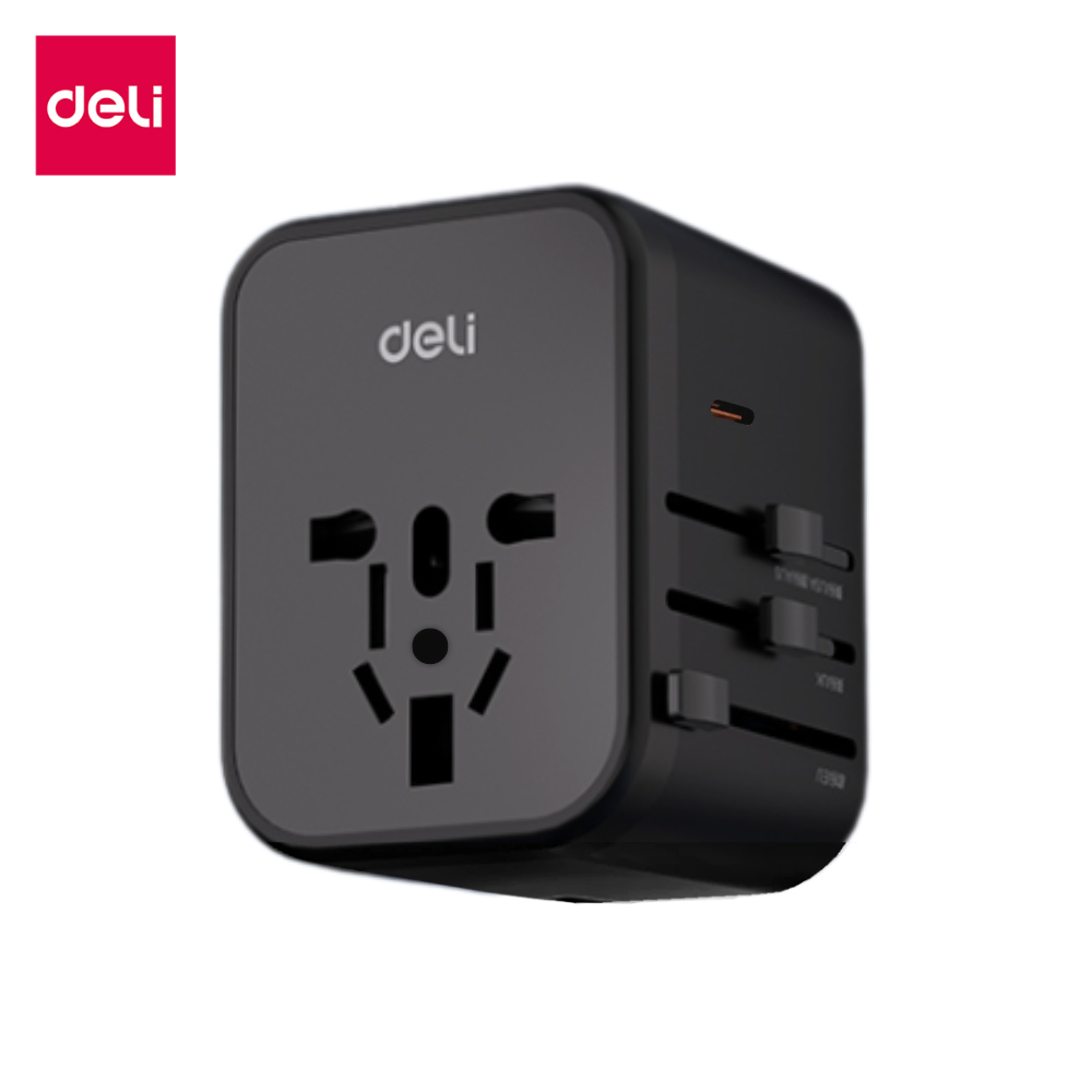 Deli หัวแปลงปลั๊กไฟ อะแดปเตอร์แปลงไฟ ใช้ได้ทั่วโลก USB TypeC ชาร์จไว พกพาสะดวก Travel Adapter