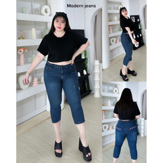 💕กางเกงยีนส์ขา5 ส่วน ผ้ายืด เอวสูง งานผ้านิ่มใส่สบายเย็บผลาย…