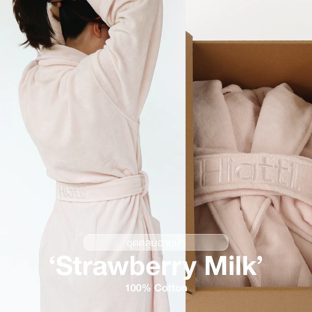 Hiatti. The Daily Robe - Strawberry Milk ชุดคลุมอาบน้ำ 100% Cotton