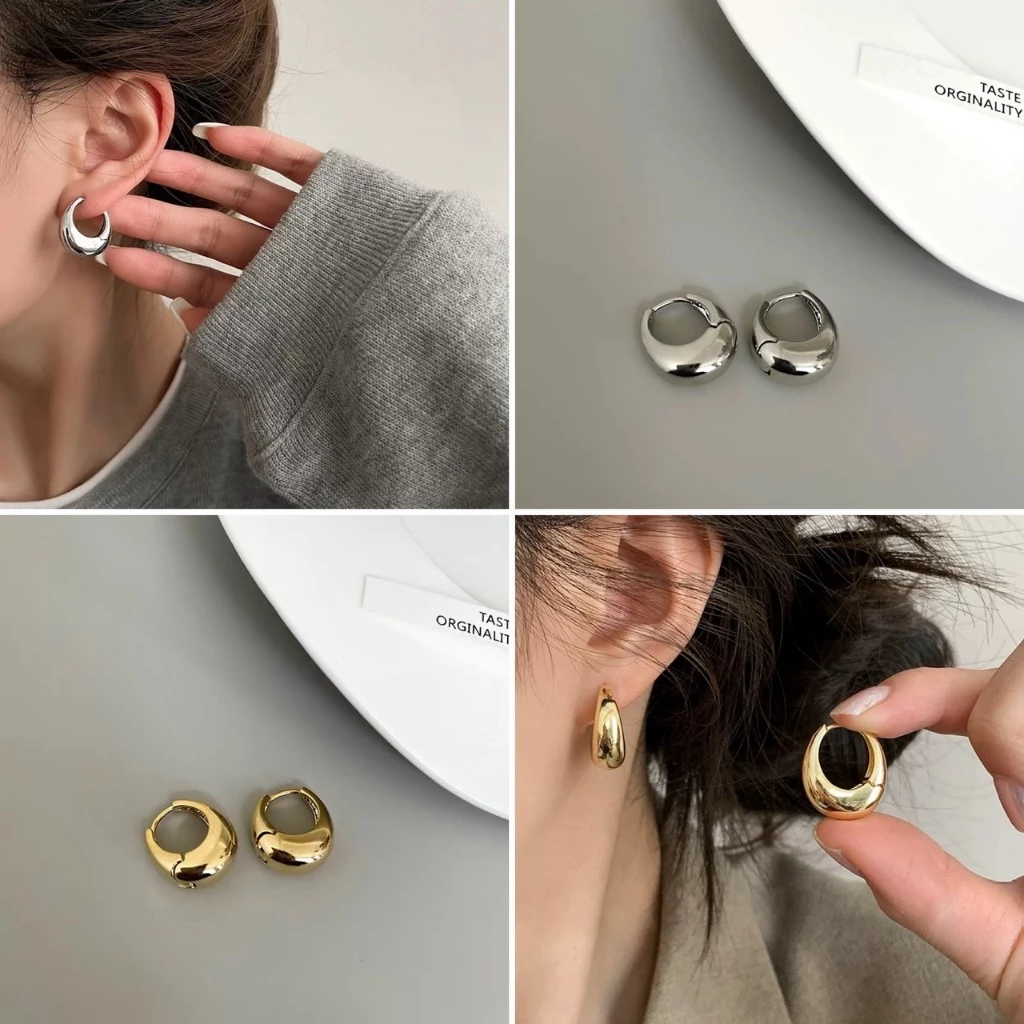 พร้อมส่ง! ราคา/คู่ ต่างหูรุ่น Classic Dome Hoop ต่างหูห่วงมินิมอลทรงโค้งมน ห่วงหนาเรียบหรู ล็อกแน่น เนื้องานเกาหลีคุณภาพ
