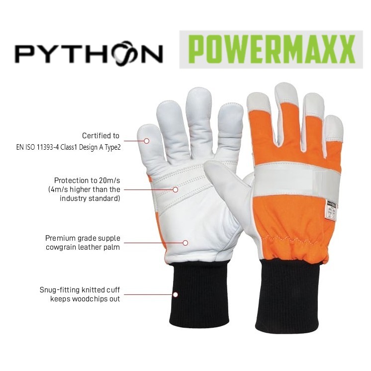 ถุงมือเซฟตี้กันโซ่เลื่อยยนต์ Python Powermaxx Chainsaw Protection Glove