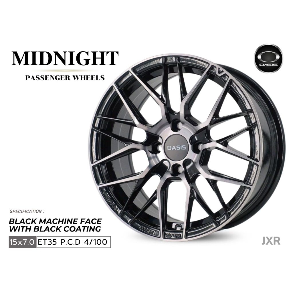 ล้อแม็กOASISขอบ15 4รู100 กว้าง7นิ้ว ออฟเซต35 สีดำเหมาะใส่กับรถเก๋งใส่สวย(ราคารวม4ล้อ)