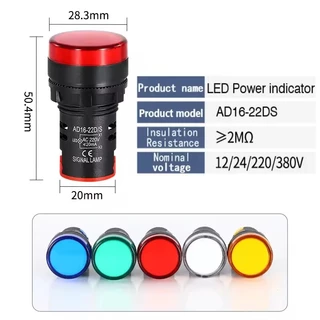 Pilot lamp LED 22mm 12V 24V 220VAC 380V ไพล็อทแลมป์ ขนาด 22มิล AC 220โวลต์ สีแดง สีขาว สีเหลือง สีนำ้เงิน สีเขียว