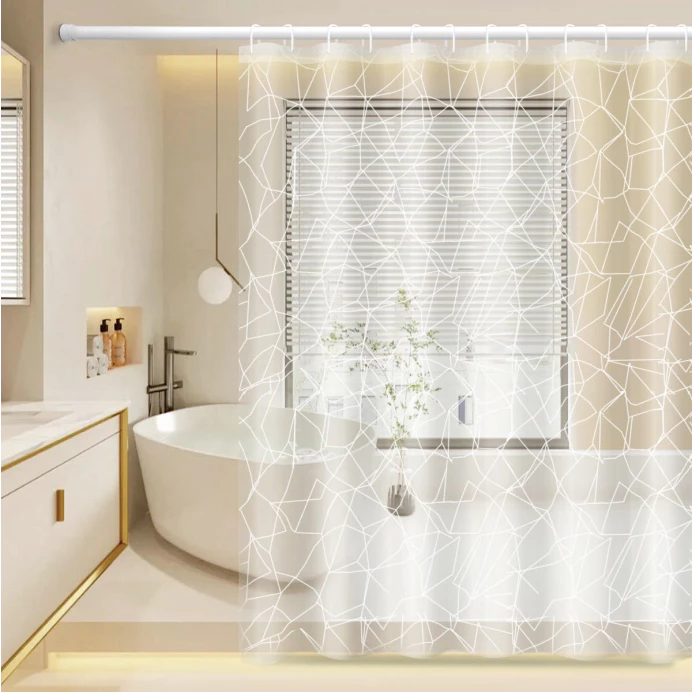 ม่านห้องน้ำ สีใส แบบใส กันน้ำ EVA ม่านอาบน้ำ 180x180cm Shower Curtains ติดตั้งง่าย แถบแม่เหล็กด้านล่าง