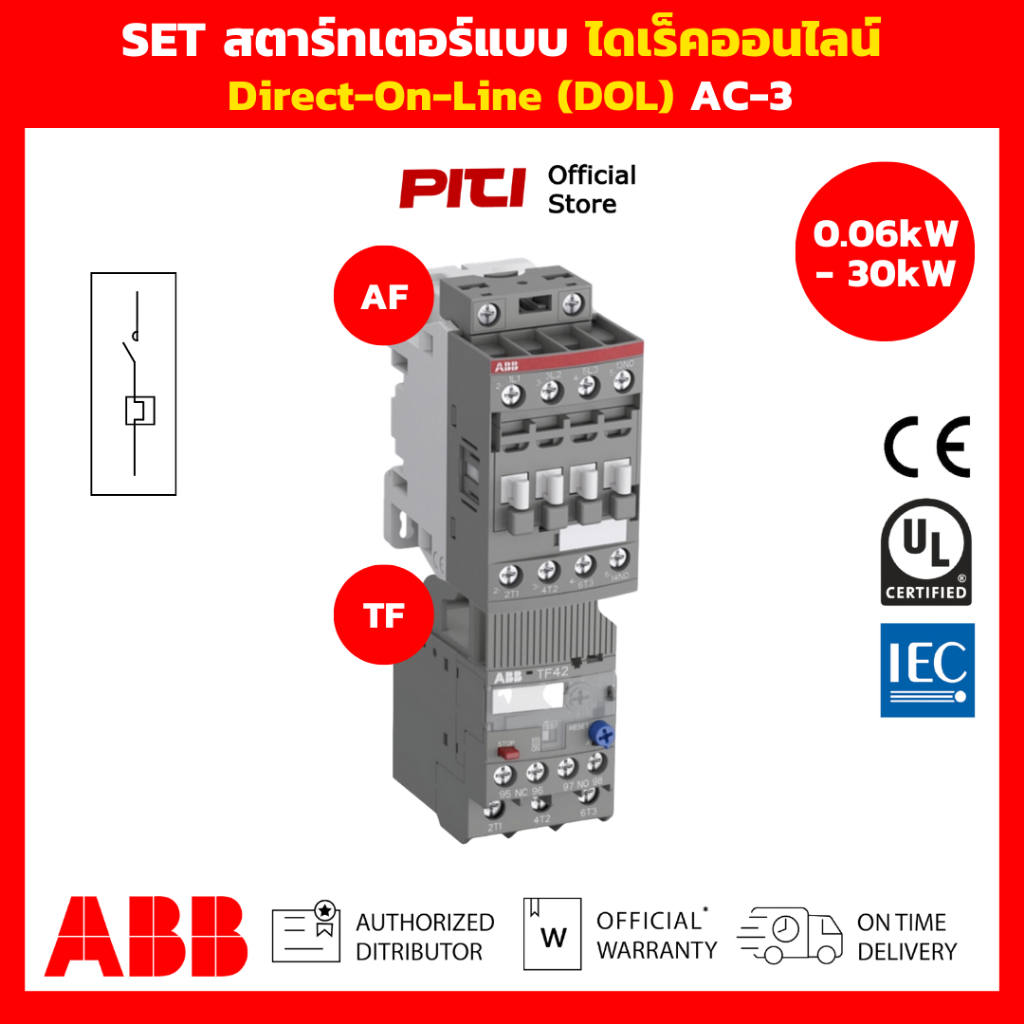 ABB SET สตาร์ทเตอร์แบบ ไดเร็คออนไลน์ Direct On Line ( DOL ) AC-3 ( 0.06kW - 30kW )