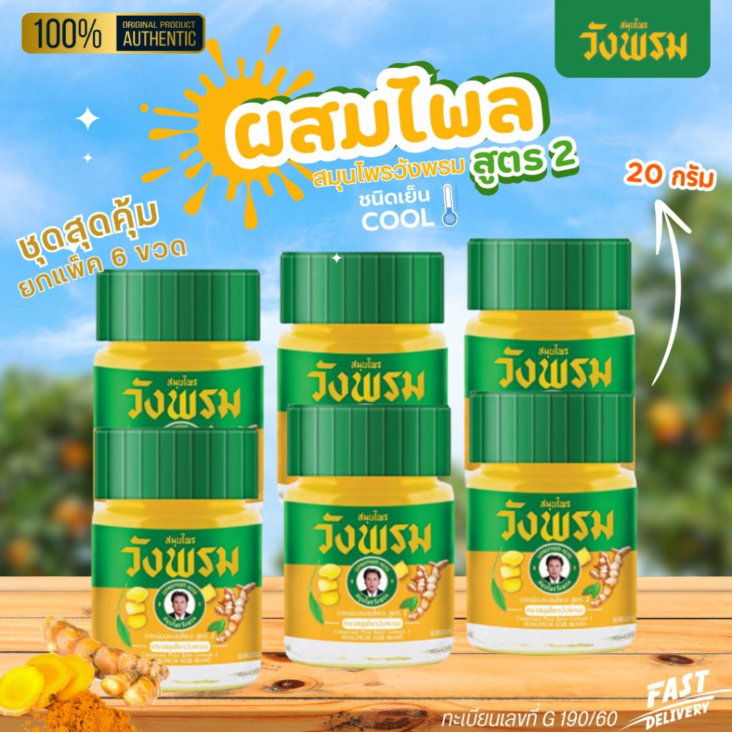 [แพ็ค 6 ขวด] <ขวดแก้ว> ยาหม่องผสมไพล สูตร2 ขนาด 20กรัม