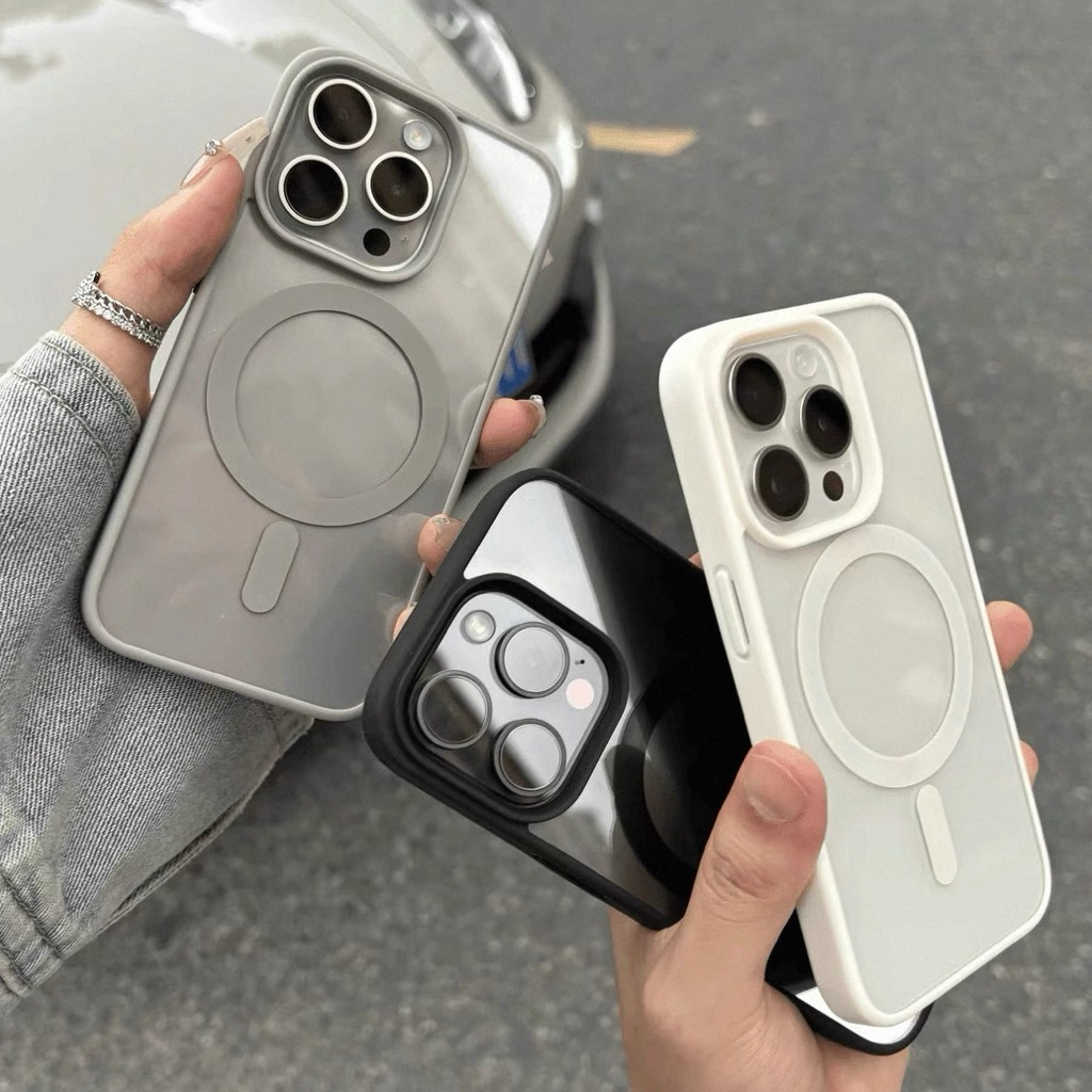 for iphone16 เคสอะคริลิคชาร์จได้ ขอบสี  งานกล่องขาว for iPhone 11 12 12Promax 14 14Promax 15 15Promax 13 13Promax 15Pro