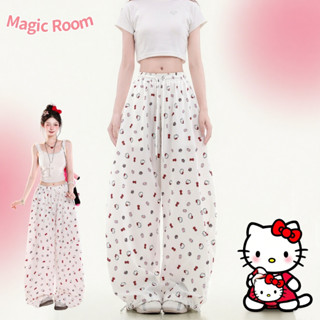 กางเกงขากว้างทรงหลวมสำหรับผู้หญิง กางเกงลำลองพิมพ์ลาย Hello …