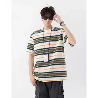 B&R เสื้อยืดแขนสั้น Short Sleeve T-Shirtคอกลม ลายทางแฟชั่น หลวมใส่สบาย ยอดนิยม