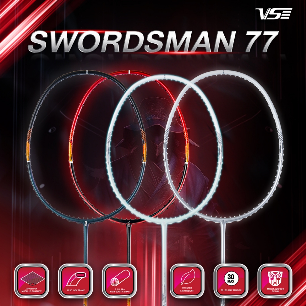 VS مضرب ريشة SWORDSMAN77 ‏5U مع مقبض وأوتار وغطاء — صورة 8