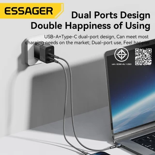 Essager 33W แท่นชาร์จผนังชาร์จ Gan USB ชนิด C สองพอร์ต QC PD 3.0ชาร์จเร็วสำหรับโทรศัพท์แผ่นแล็ปท็อป IP
