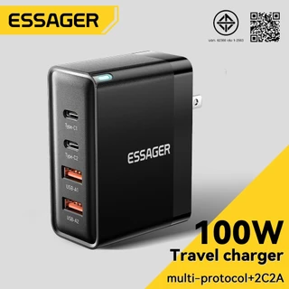 Essager 100W ที่ชาร์จ2C2A GaN USB C ชาร์จเร็ว QC PD Type C ชาร์จเร็วสำหรับ Samsung IP Huawei เครื่องชาร์จโทรศัพท์