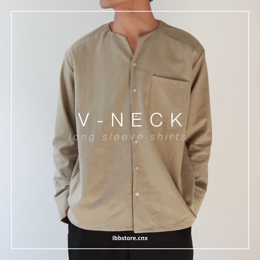 IBB V-NECK LONG SLEEVE SHIRTS เสื้อเชิ้ตแขนยาวคอวีผ้าฝ้าย100%