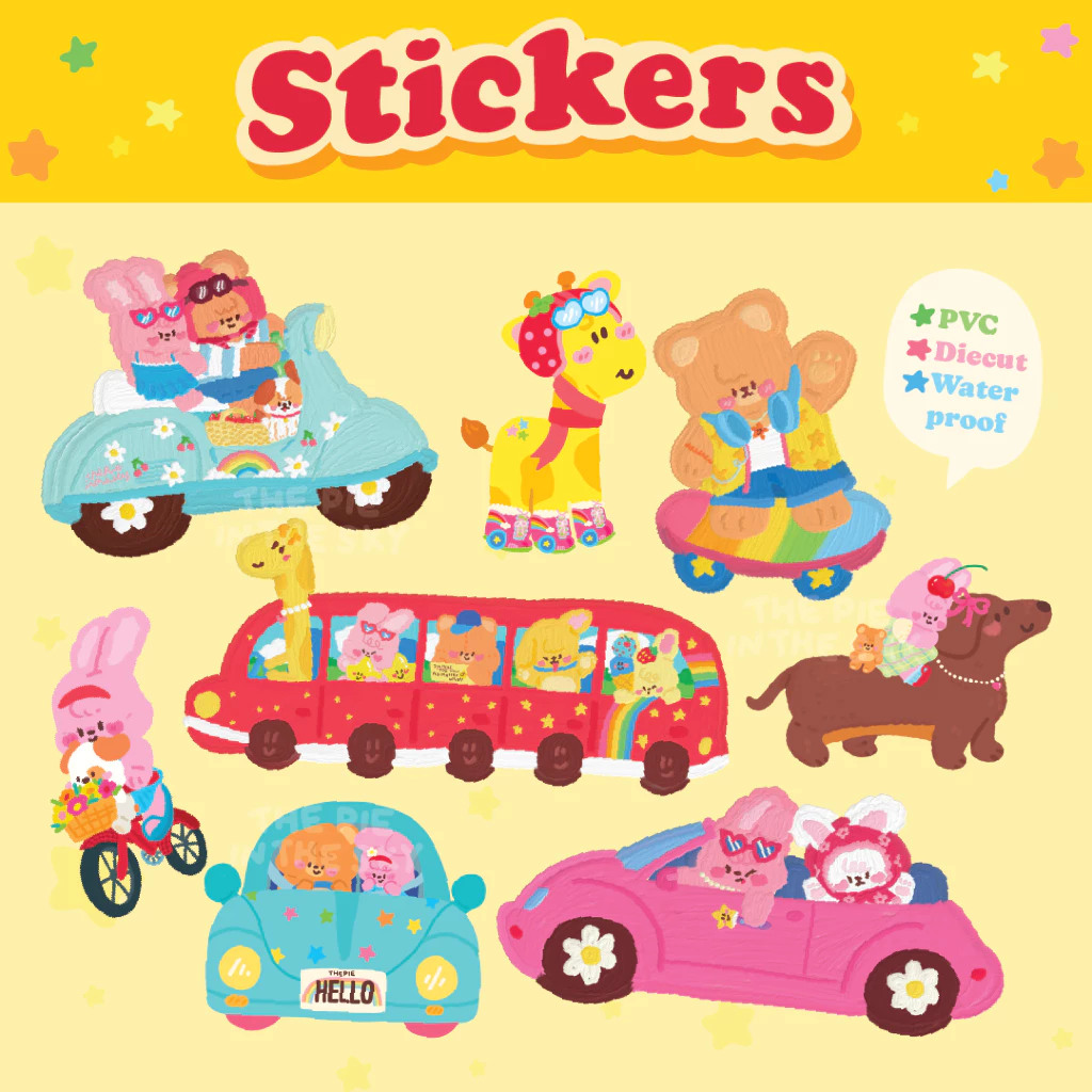 (5แถม1) สติกเกอร์ไดคัท แยกชิ้น กันน้ำ PVC big sticker ROEAD TRIP SET! 🚗 | The Pie In The Sky