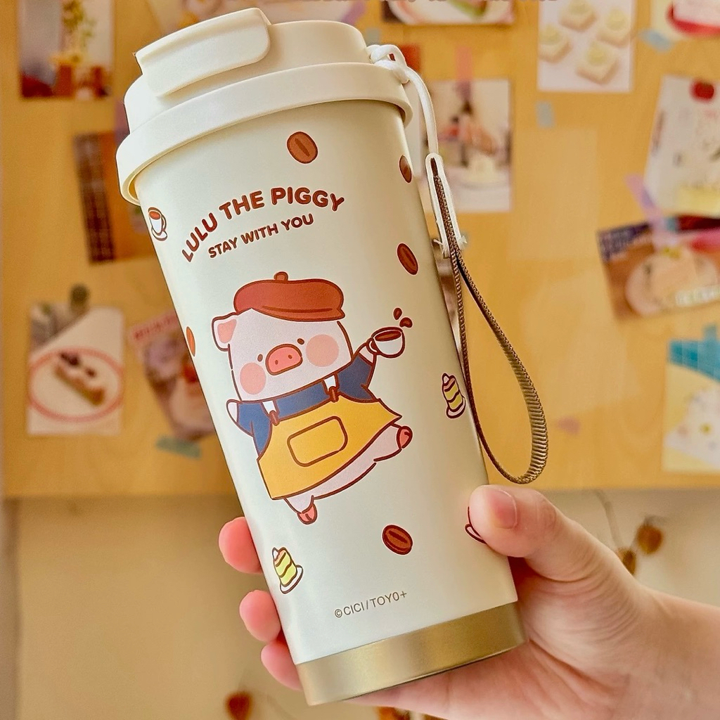 พร้อมส่ง🍑 LuLu The Piggy แก้วน้ำ มีฝาปิด น่ารัก Tumbler แก้วออฟฟิศ แก้วกาแฟ Coffee แก้วเก็บอุณหภูมิ ของขวัญ 70145 - รูปที่ 7